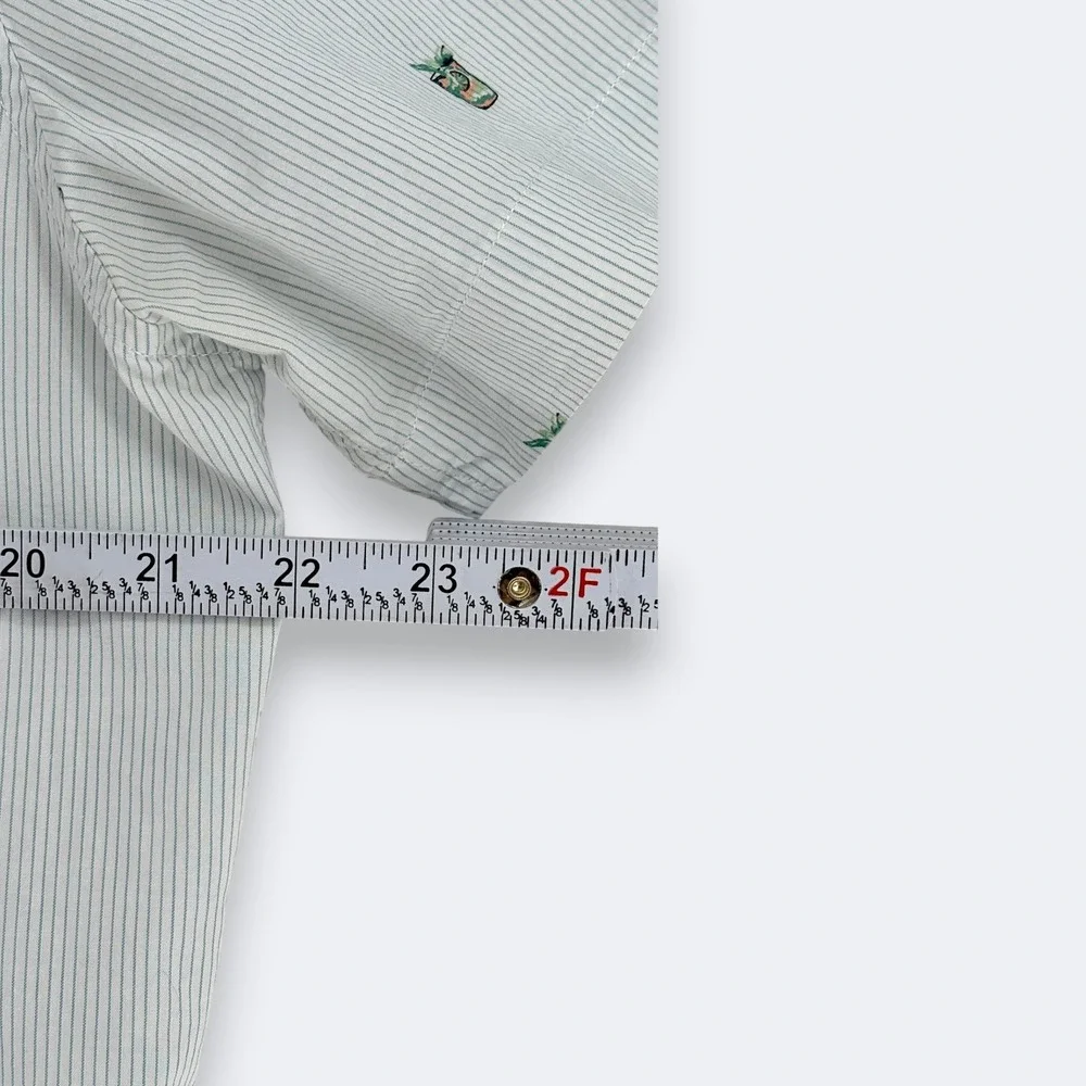 Banana Republic Mens Cocktail Embroidered Pinstripe Shirt L Blue Slim Fit Summer